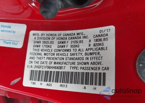 2017 Honda Civic Touring из США, поврежденный, VIN 2HGFC1F96HH640817